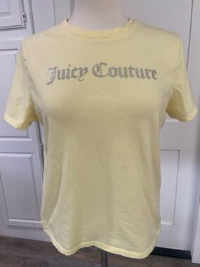 Juicy Couture x Forever 21 Y2K Bling Logo Tee Women’s Med Yellow Glam Baby Tee